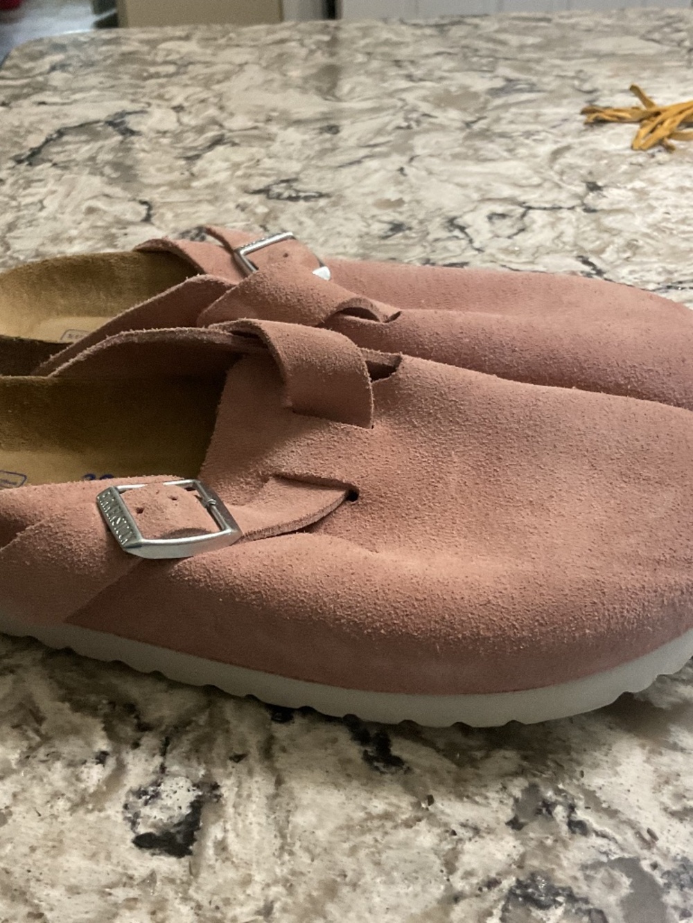 Pink suede birkenstock